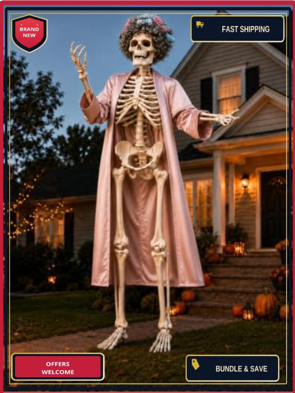 12ft Old Lady Skeleton Costume Lightweight Fabric Halloween Yard Decoration